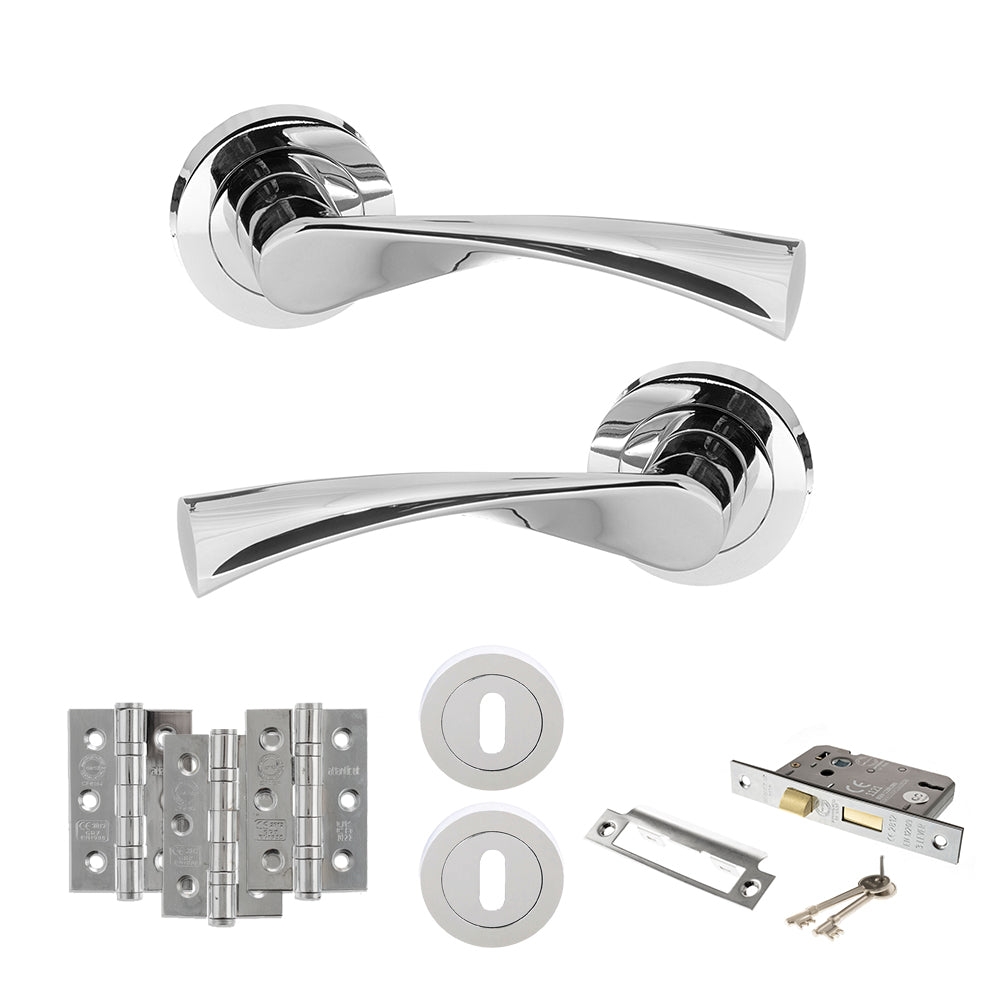 STATUS Colorado Door Handle Pack (3 Lever Lock Set - 2.5" CE Sashlock, 3" Premium Hinges x3) - Polished Chrome