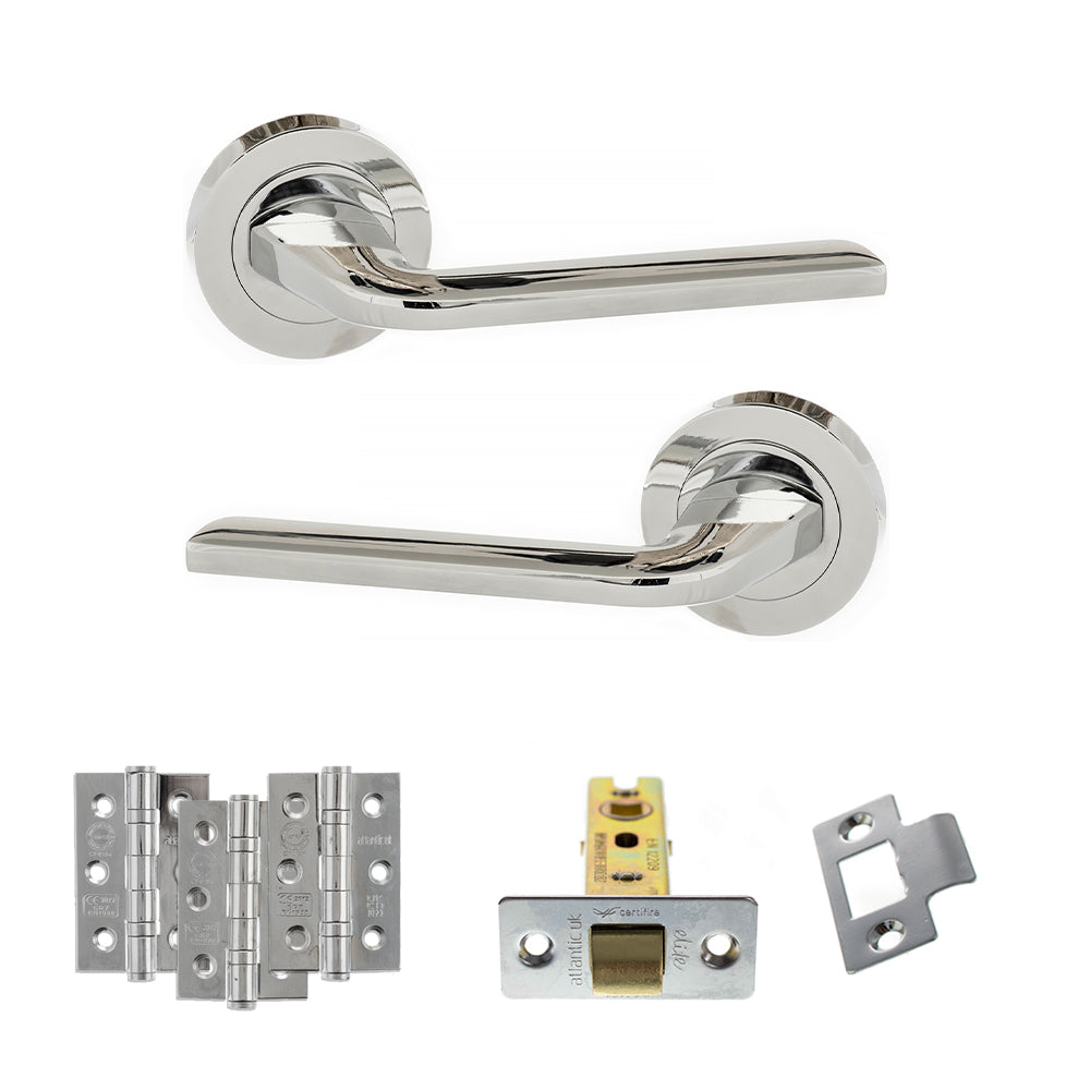 Eco Surf Door Handle Pack (Latch Set - 2.5" CE Latch, 3" Fire Rated Hinges x3) - Polished Chrome