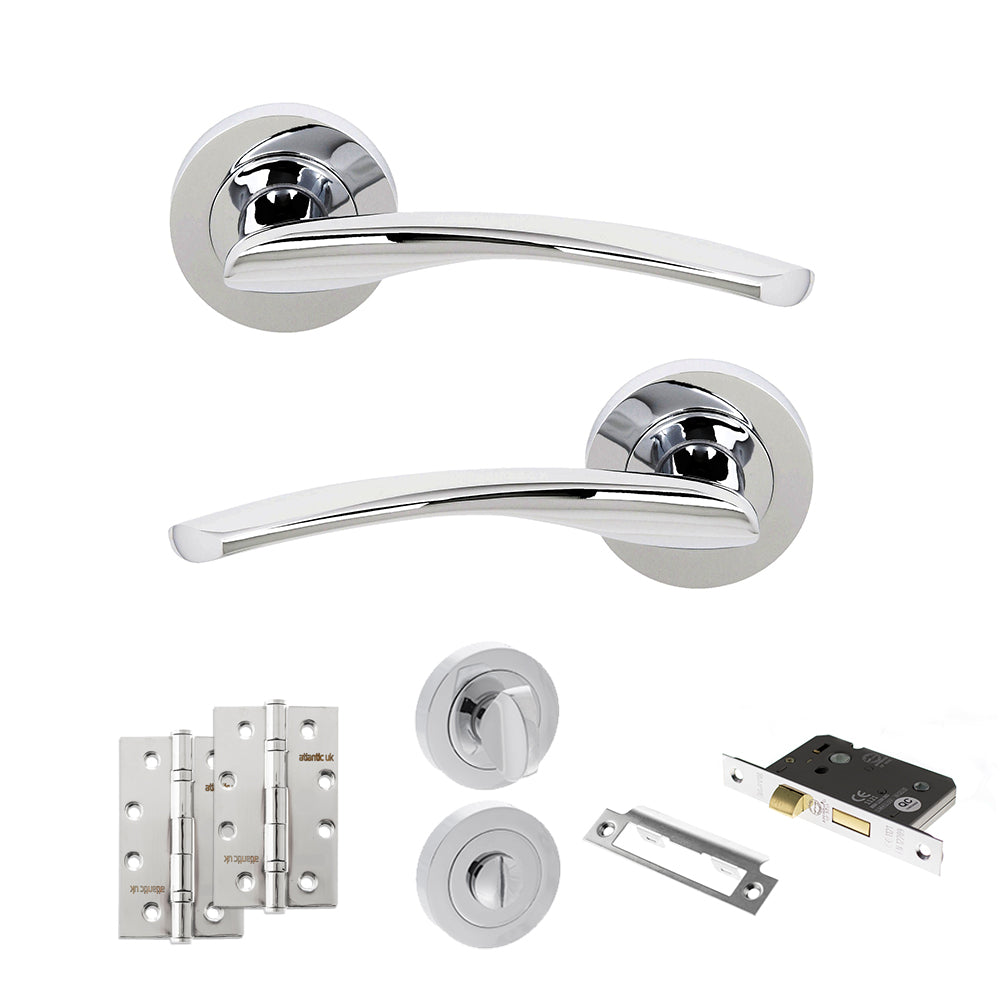 STATUS Arizona Door Handle Pack (Bathroom Set - 2.5" CE Bathroom Lock, 4" Slim Knuckle Hinges x2) - Polished Chrome