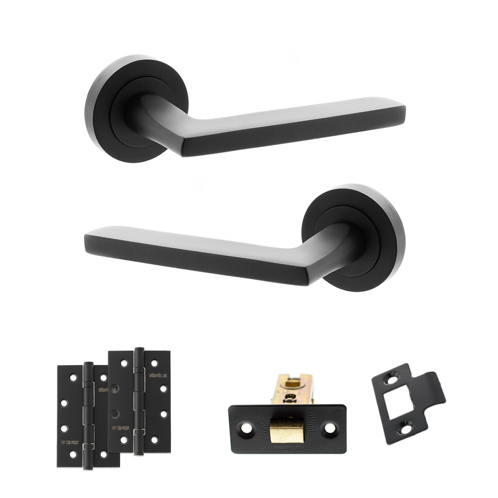 STATUS Alaska Door Handle Pack (Latch Set - 3" CE Latch, 4" Slim Knuckle Hinges x2) - Matt Black