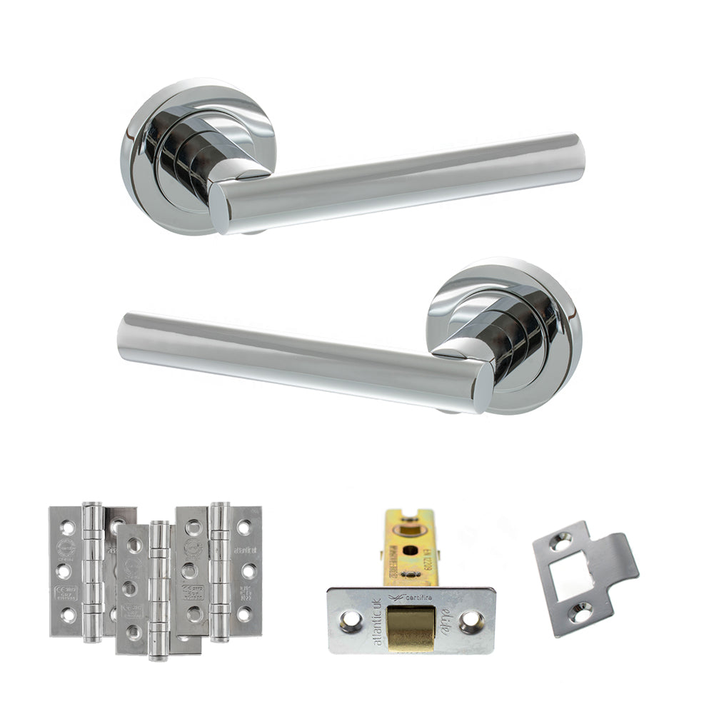 STATUS Nebraska Door Handle Pack (Latch Set - 2.5" CE Latch, 3" Premium Hinges x3) - Polished Chrome