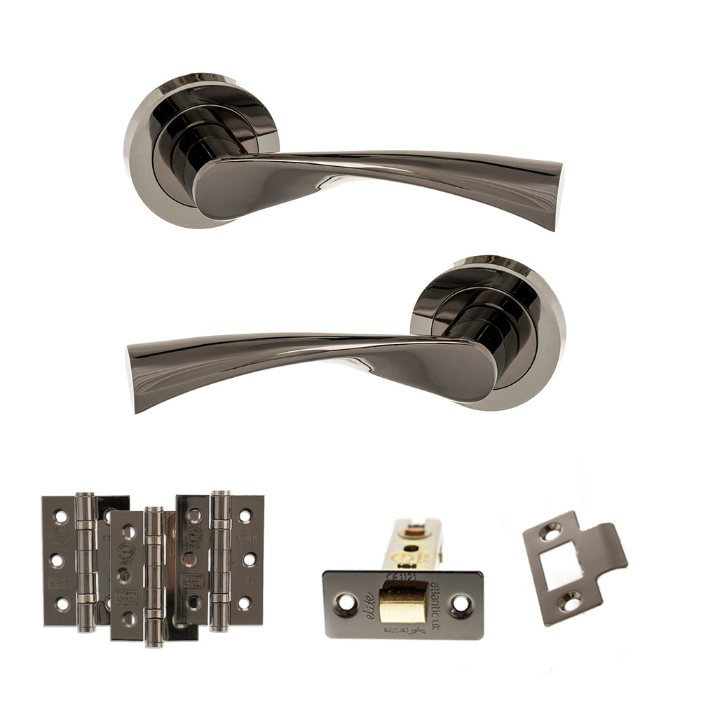 STATUS Colorado Door Handle Pack (Latch Set - 2.5" CE Latch, 3" Premium Hinges x3) - Black Nickel