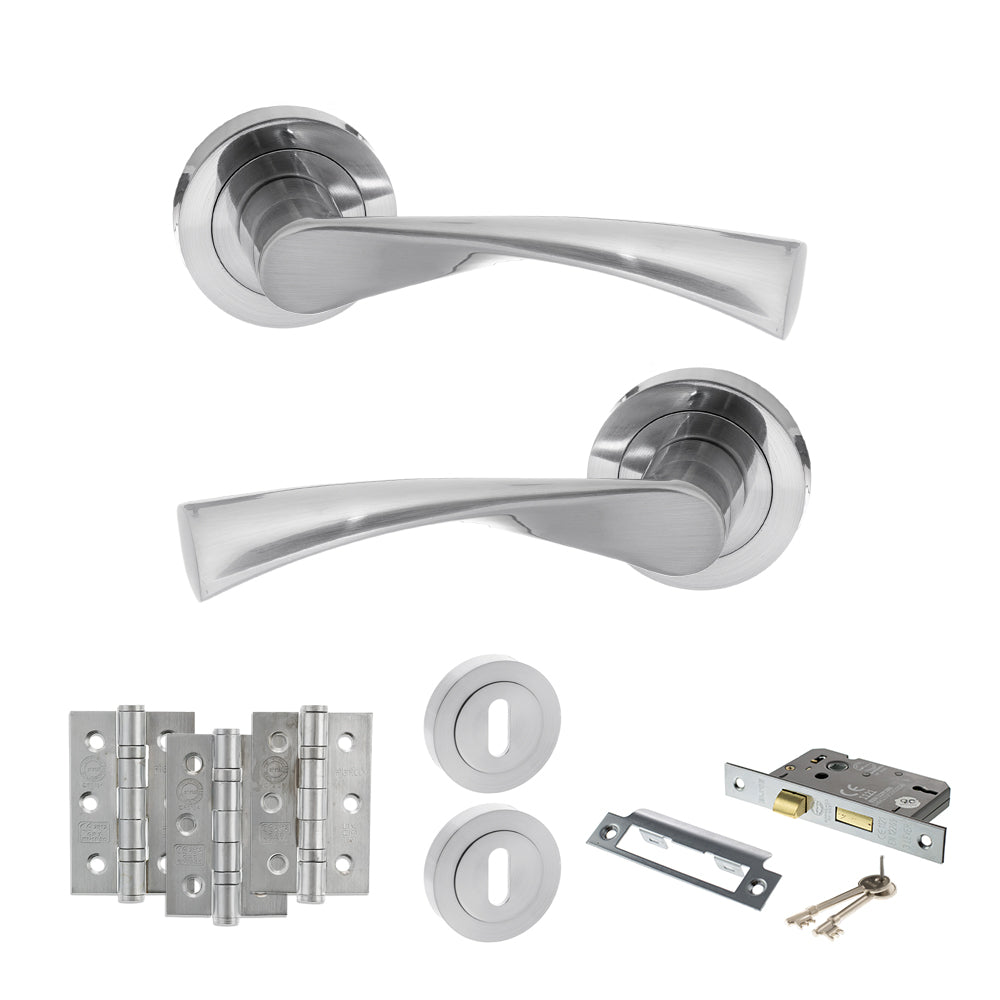 STATUS Colorado Door Handle Pack (3 Lever Lock Set - 2.5" CE Sashlock, 3" Premium Hinges x3) - Satin Chrome
