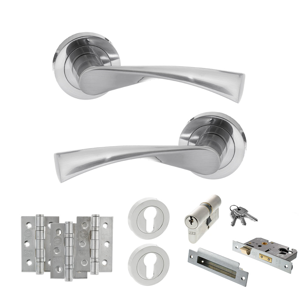 STATUS Colorado Door Handle Pack (Euro Lock Set - 3" CE Sashlock, 3" Premium Hinges x3) - Satin Chrome
