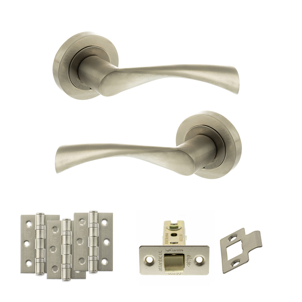 STATUS Colorado Door Handle Pack (Latch Set - 3" CE Latch, 3" Premium Hinges x3) - Satin Nickel
