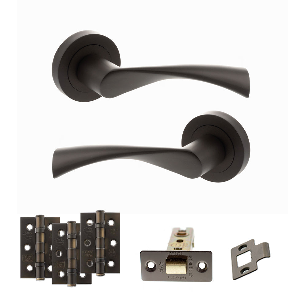 STATUS Colorado Door Handle Pack (Latch Set - 3" CE Latch, 3" Premium Hinges x3) - Urban Dark Bronze