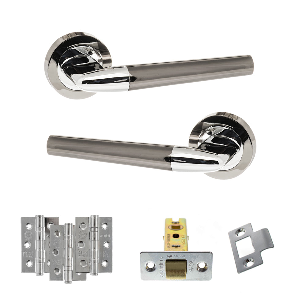 STATUS Tennessee Door Handle Pack (Latch Set - 2.5" CE Latch, 3" Premium Hinges x3) - Black Nickel/Polished Chrome