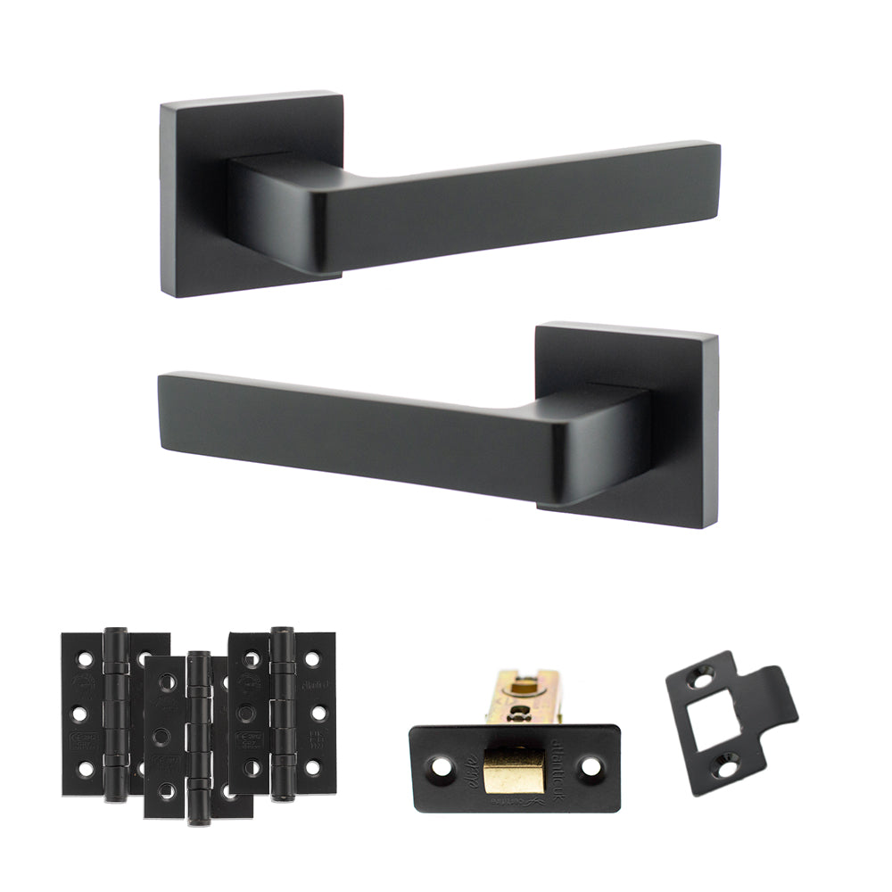 STATUS Montana Door Handle Pack (Latch Set - 2.5" CE Latch, 3" Premium Hinges x3) - Matt Black