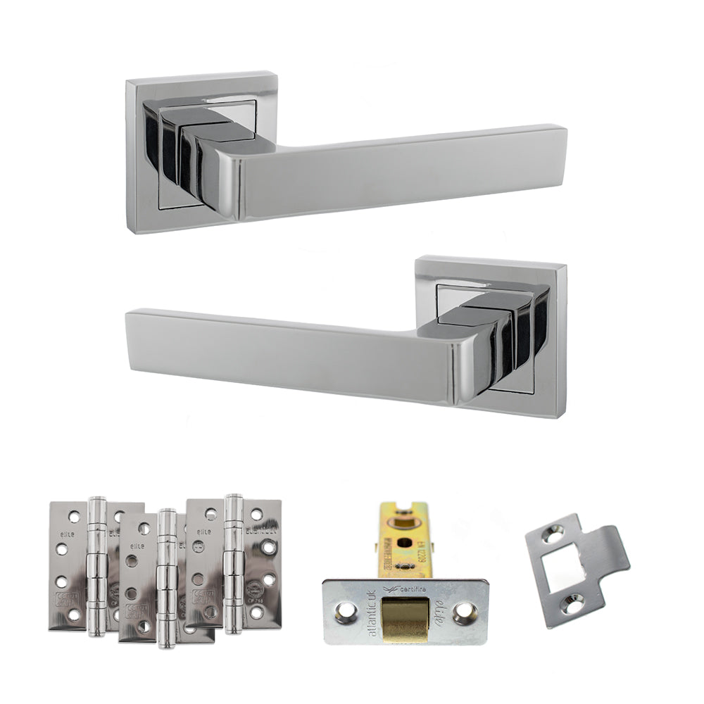 STATUS Montana Door Handle Pack (Latch Set - 2.5" CE Latch, 4" Fire Rated Hinges x3) - Polished Chrome