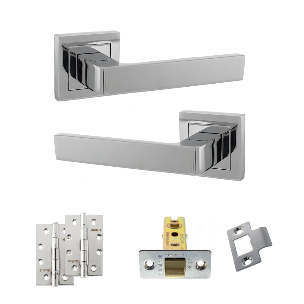 STATUS Montana Door Handle Pack (Latch Set - 2.5" CE Latch, 4" Slim Knuckle Hinges x2) - Polished Chrome