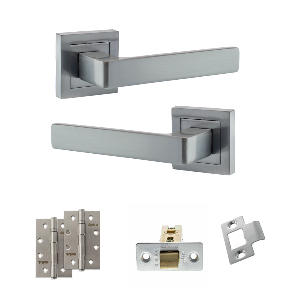 STATUS Montana Door Handle Pack (Latch Set - 3" CE Latch, 4" Slim Knuckle Hinges x2) - Satin Chrome