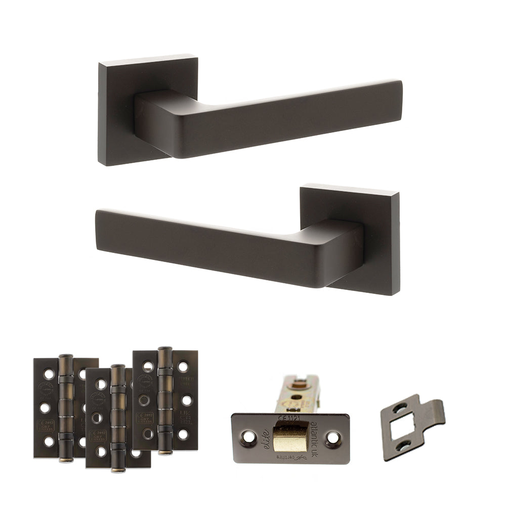 STATUS Montana Door Handle Pack (Latch Set - 3" CE Latch, 3" Premium Hinges x3) - Urban Dark Bronze