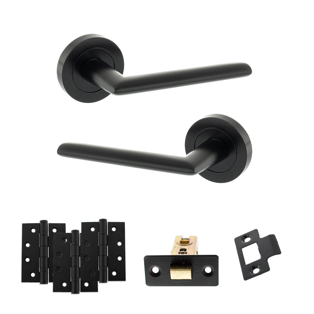 STATUS Alabama Door Handle Pack (Latch Set - 2.5" CE Latch, 4" Fire Rated Hinges x3) - Matt Black