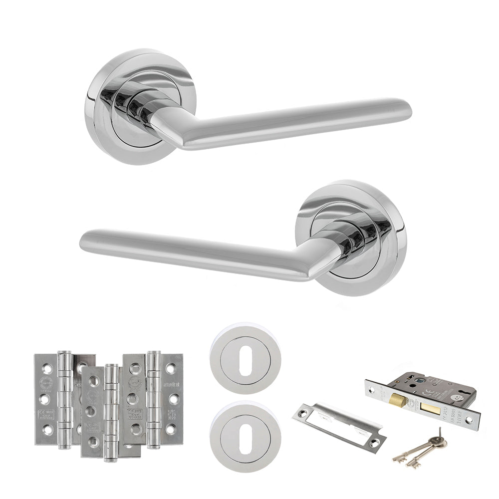 STATUS Alabama Door Handle Pack (3 Lever Lock Set - 2.5" CE Sashlock, 3" Premium Hinges x3) - Polished Chrome