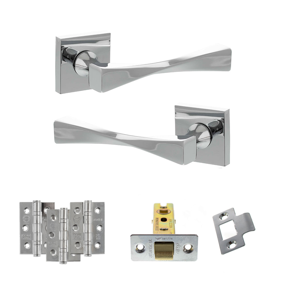 Senza Pari Guido Door Handle Pack (Latch Set - 3" CE Latch, 3" Premium Hinges x3) - Polished Chrome