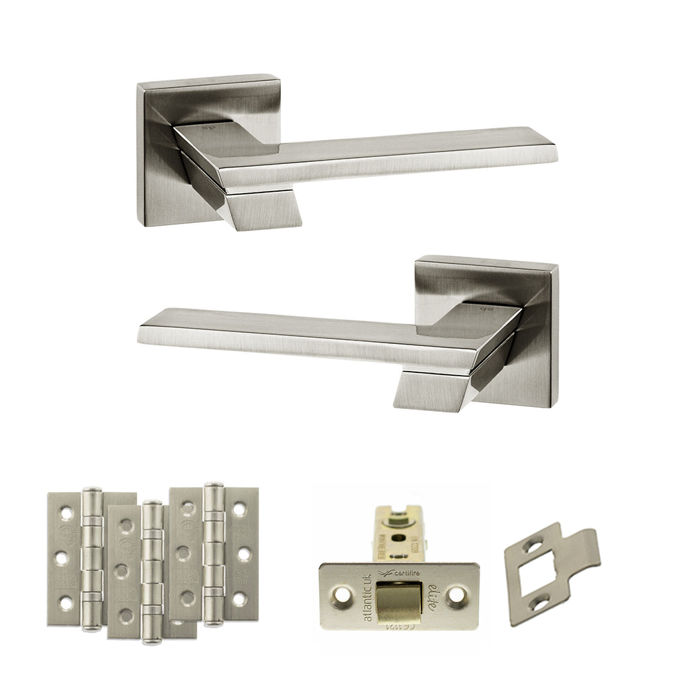 Senza Pari Giovanni Door Handle Pack (Latch Set - 2.5" CE Latch, 3" Premium Hinges x3) - Satin Nickel