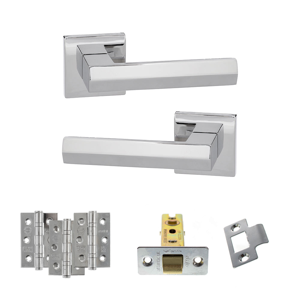 Senza Pari Davoli Door Handle Pack (Latch Set - 3" CE Latch, 3" Premium Hinges x3) - Polished Chrome