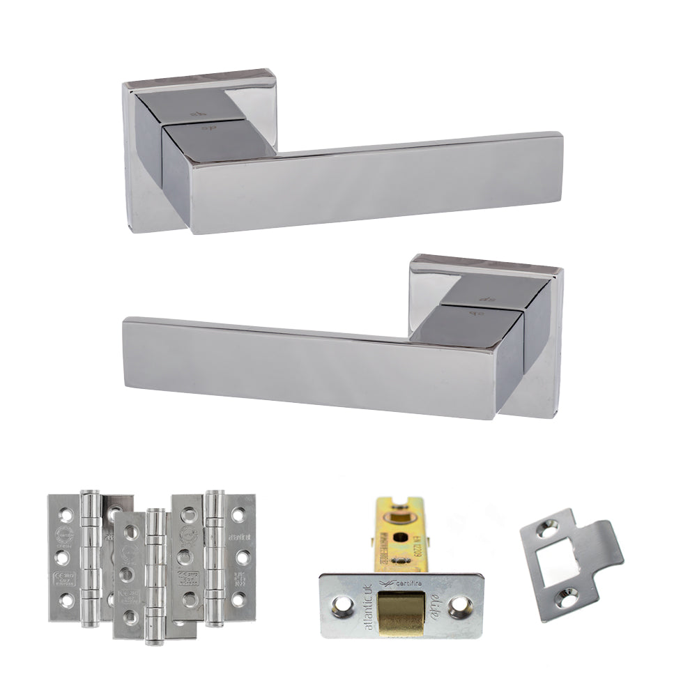Senza Pari Panetti Door Handle Pack (Latch Set - 2.5" CE Latch, 3" Premium Hinges x3) - Polished Chrome