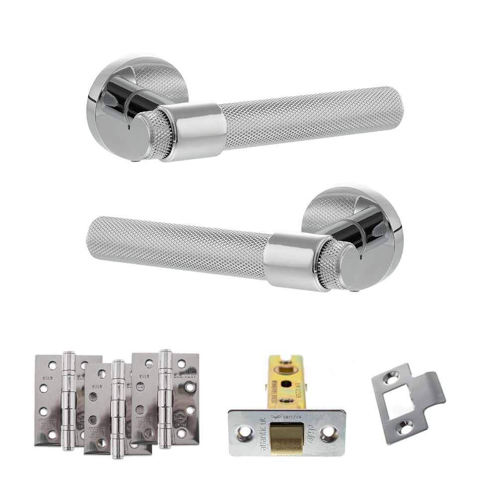 Senza Pari Andretta Door Handle Pack (Latch Set - 3" CE Latch, 4" Fire Rated Hinges x3) - Polished Chrome