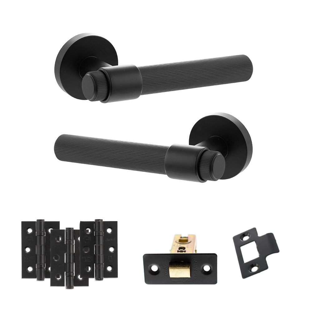 Senza Pari Fasana Door Handle Pack (Latch Set - 3" CE Latch, 3" Premium Hinges x3) - Matt Black