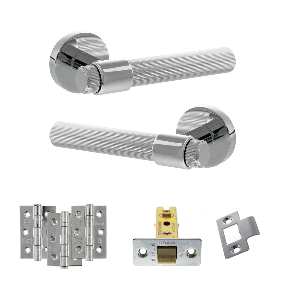 Senza Pari Fasana Door Handle Pack (Latch Set - 3" CE Latch, 3" Premium Hinges x3) - Polished Chrome