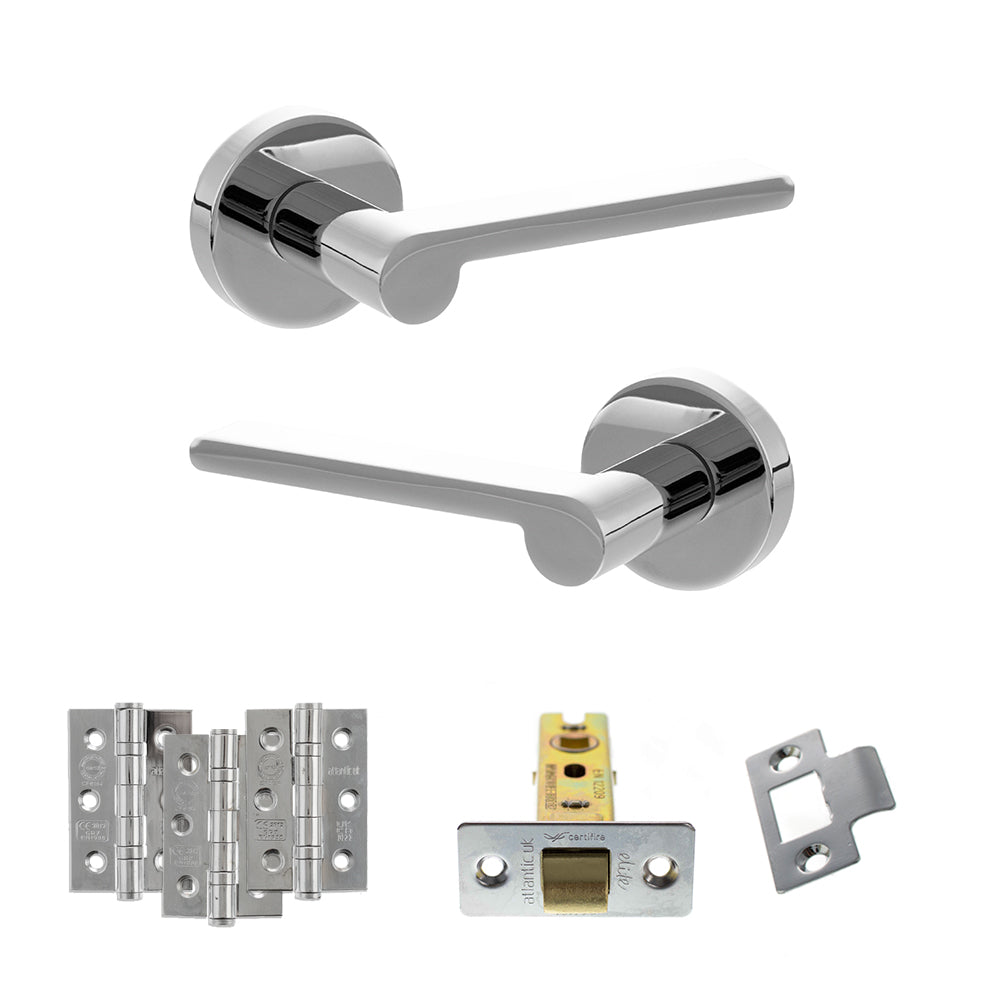 Senza Pari Darrio Door Handle Pack (Latch Set - 2.5" CE Latch, 3" Premium Hinges x3) - Polished Chrome