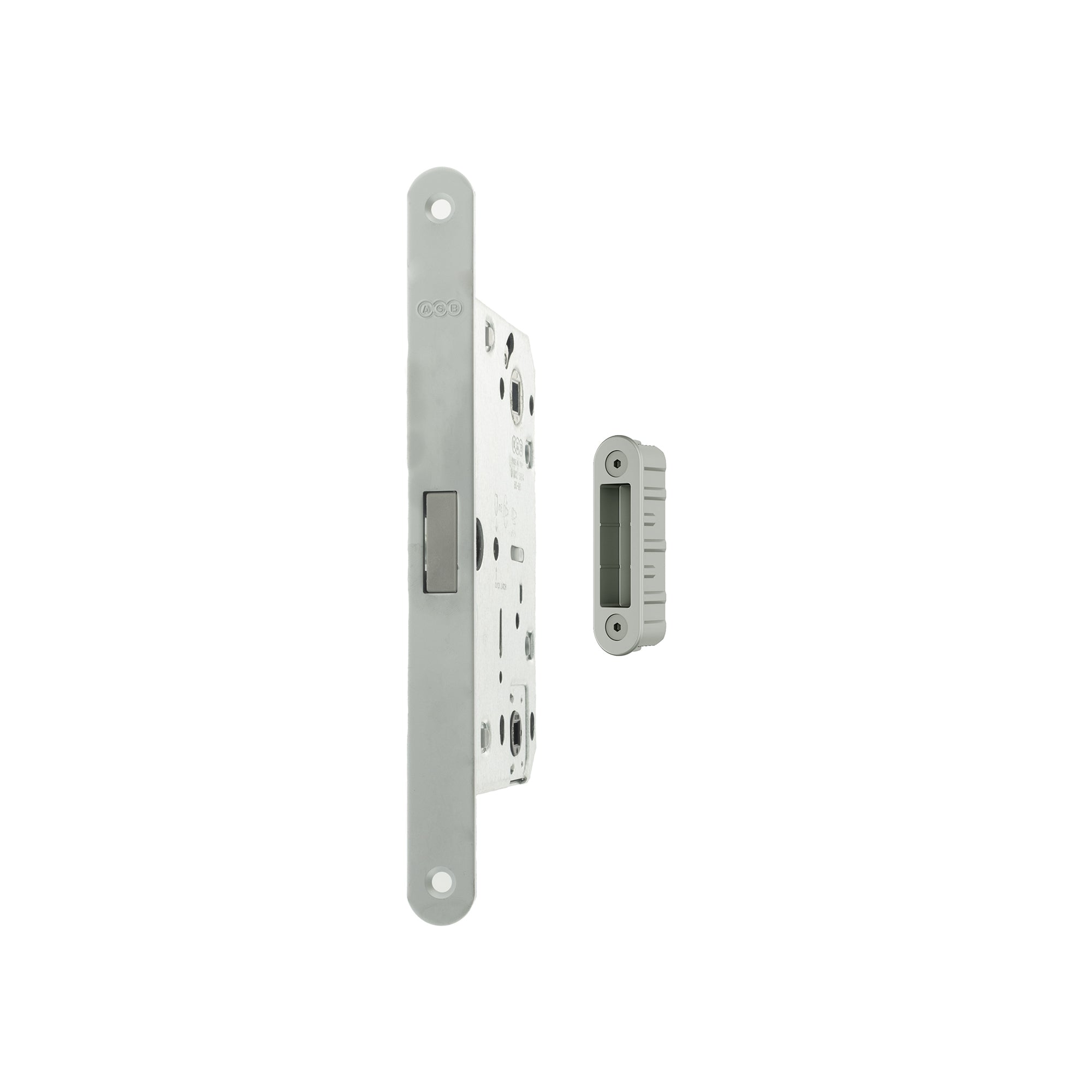 Atlantic AGB Polaris 2XT Magnetic Bathroom Lock 60mm backset with strike plates for ALU doors - Satin Chrome