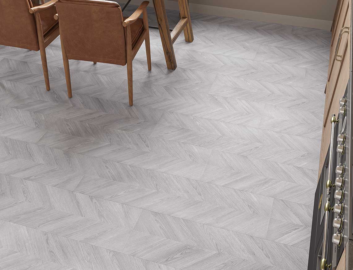 AGT Pruva 8mm Marsala Storm Grey Chevron Laminate Flooring | 327 x 1200 x 8mm