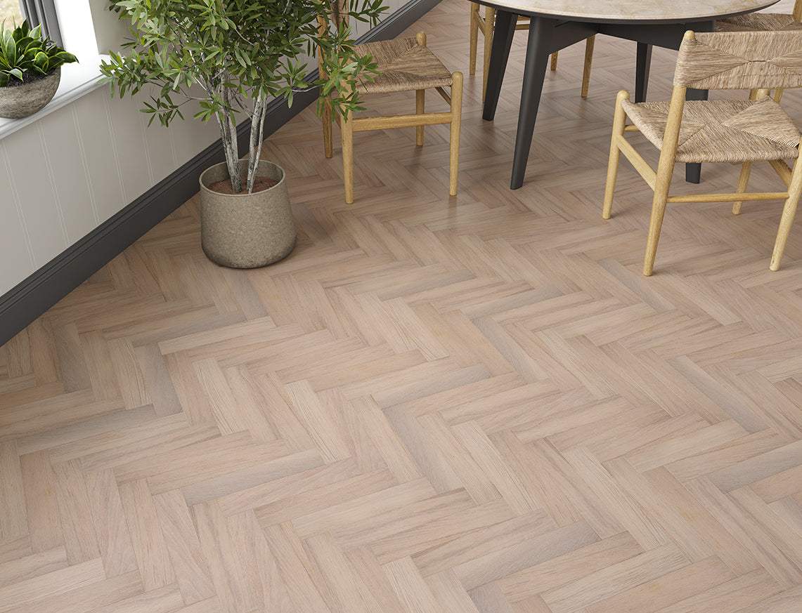Aversley Oak White Smoked Brushed Herringbone Engineered Wood Flooring | UV Oiled | 70 x 350 x 20/5mm