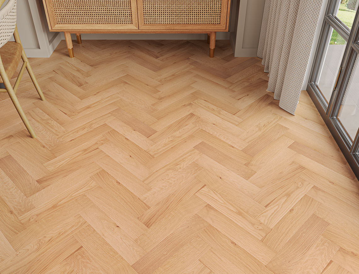 Bramham Oak Natural Brushed Herringbone Engineered Wood Flooring | UV Oiled | 90 x 400 x 15/4mm