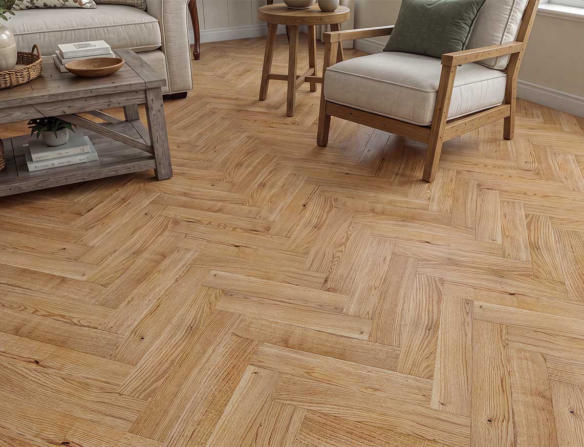 Cadogan Oak Brushed Herringbone Solid Wood Flooring | UV Lacquered | 70 x 350 x 18mm
