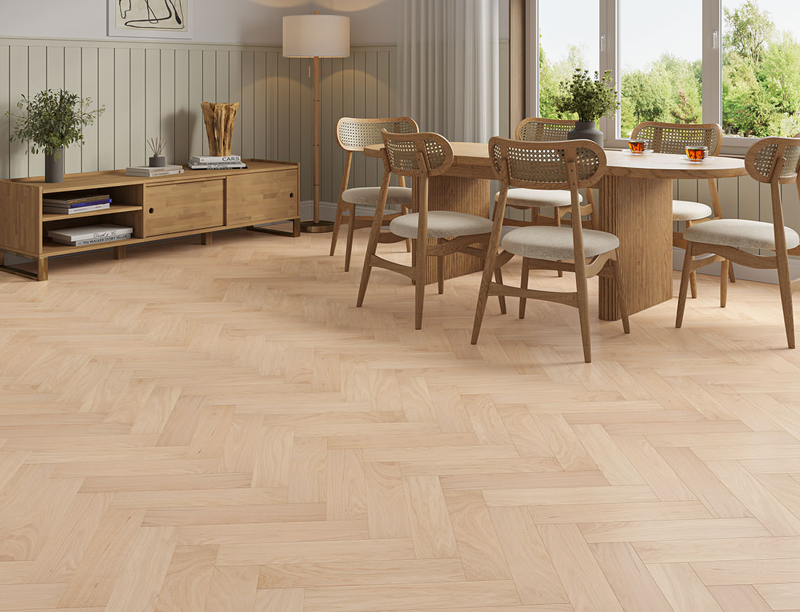 Calverley Oak Smooth Herringbone Engineered Wood Flooring | Invisible UV Oiled | 90 x 400 x 15/4mm