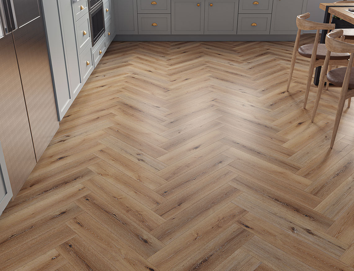 Camber Oak Grey Honey Oak Herringbone LVT Flooring | 128 x 615 x 5/0.5mm