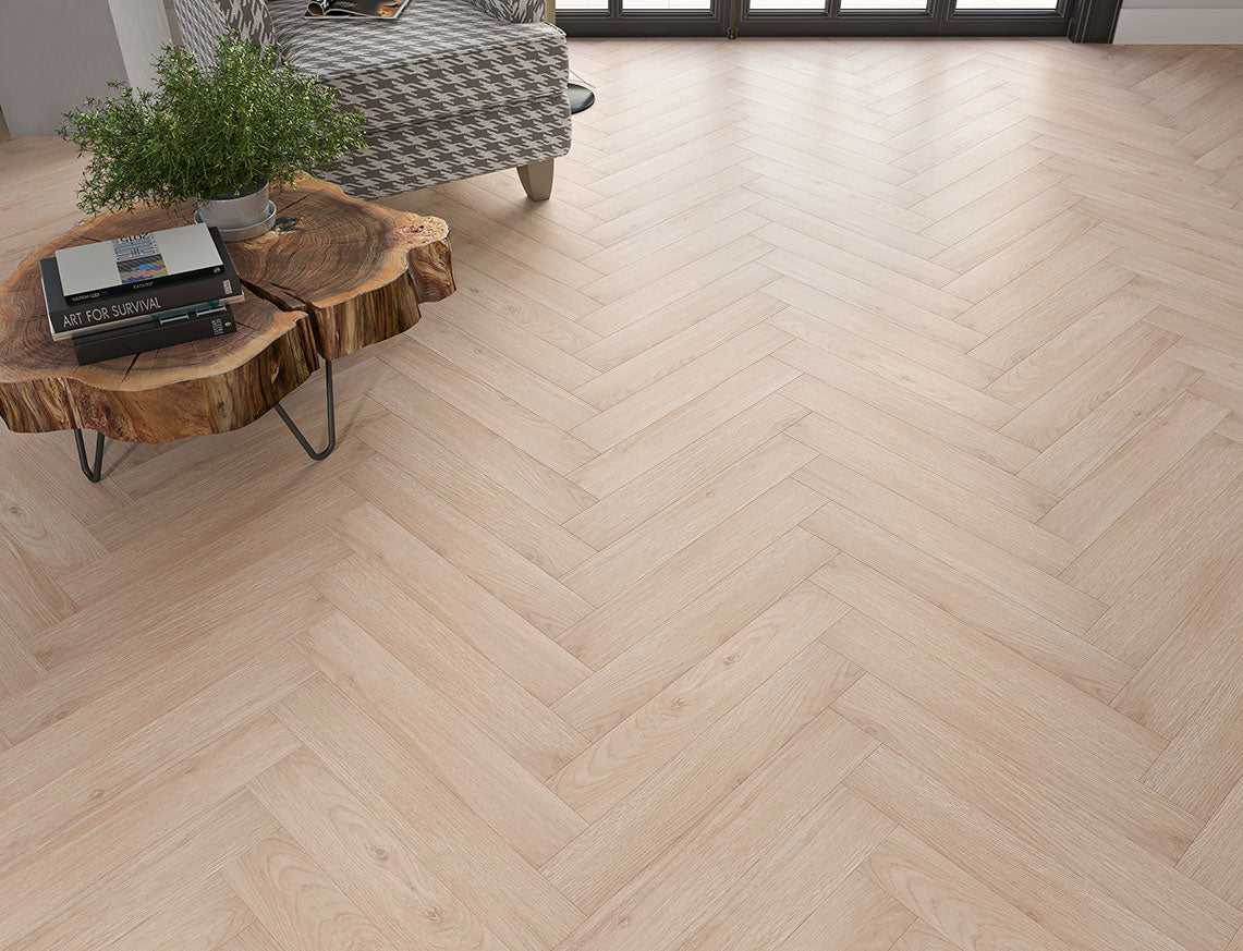 Oakleigh 8mm Cliveden Grey Brown Embossed Herringbone Laminate Flooring | 100 x 600 x 8mm