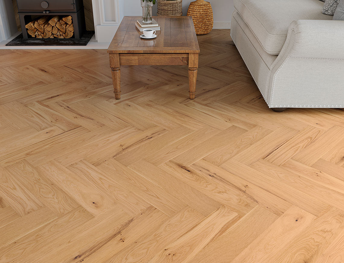 Epping Oak Natural Brushed Herringbone Engineered Wood Flooring | UV Oiled | 125 x 600 x 15/4mm