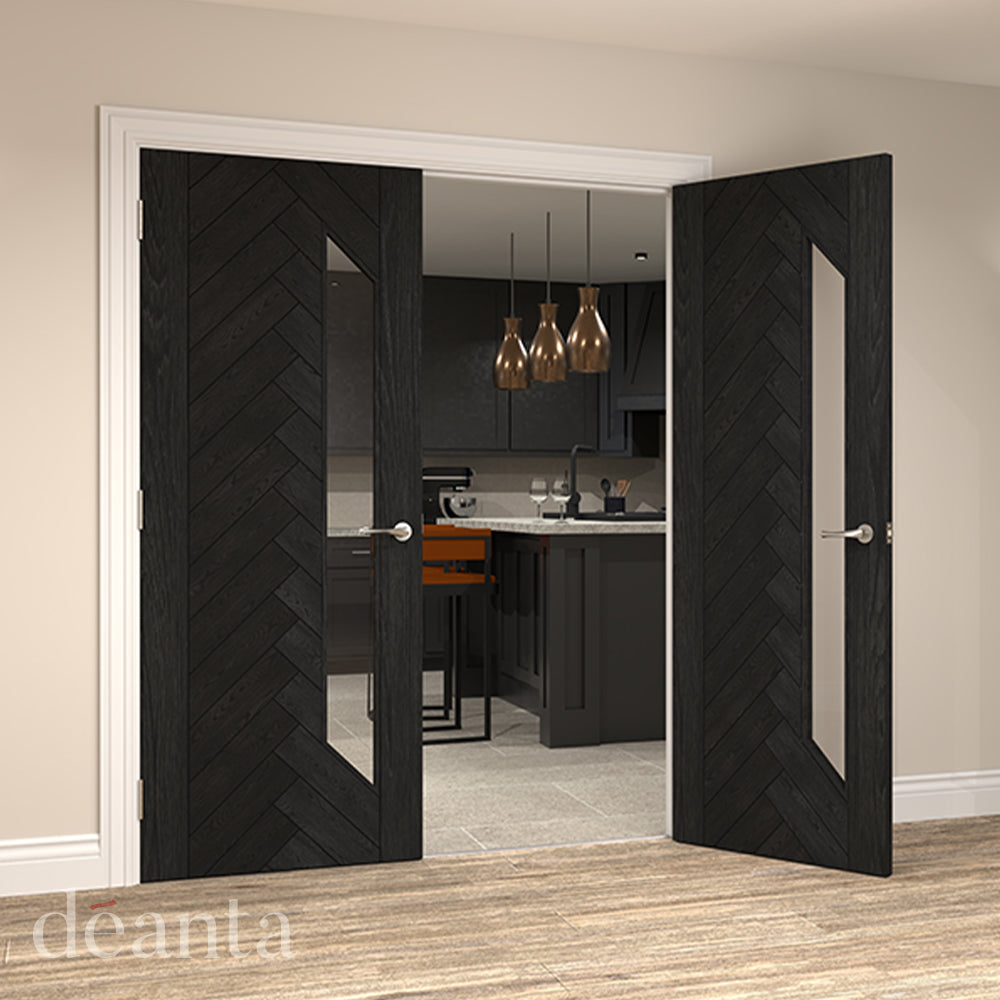 Deanta Fontaine Brushed Black Oak Glazed Door FSC