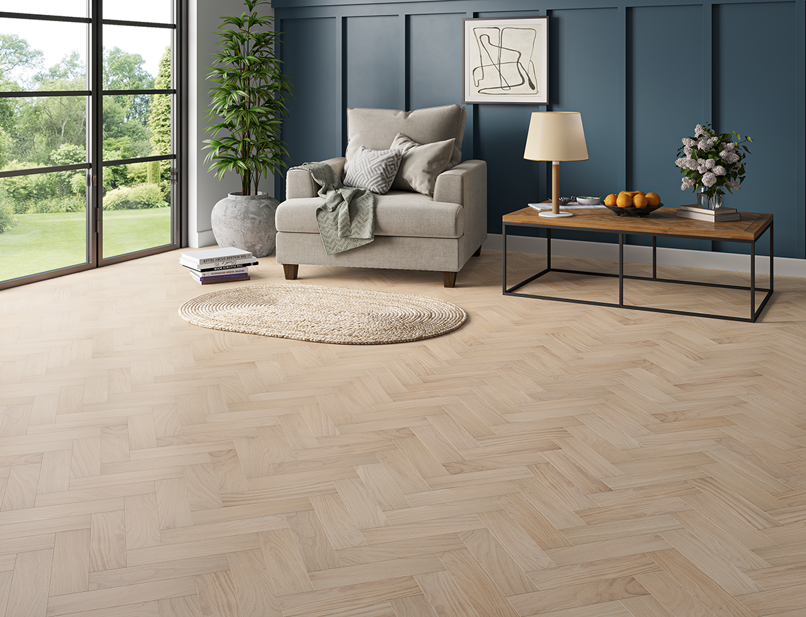 Friston Oak Smooth Herringbone Engineered Wood Flooring | Invisible UV Oiled | 80 x 300 x 10/3mm