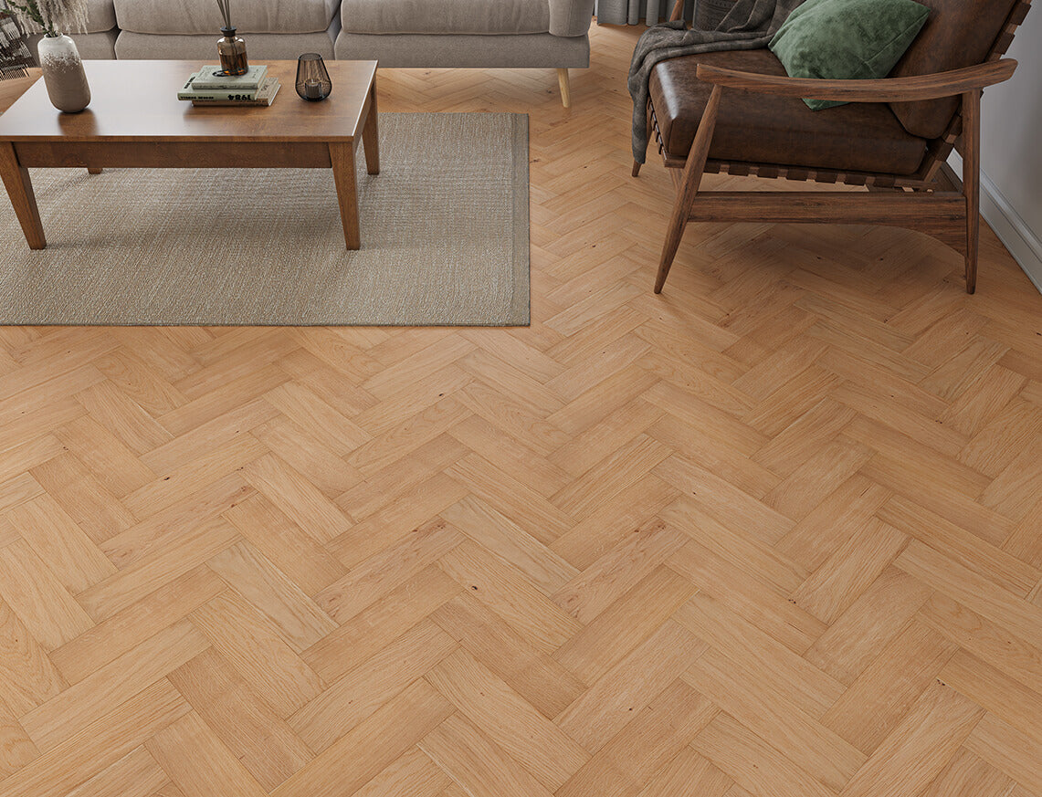 Gillingham Oak Brushed Herringbone Engineered Wood Flooring | UV Invisible Oiled | 90 x 300 x 14/3mm