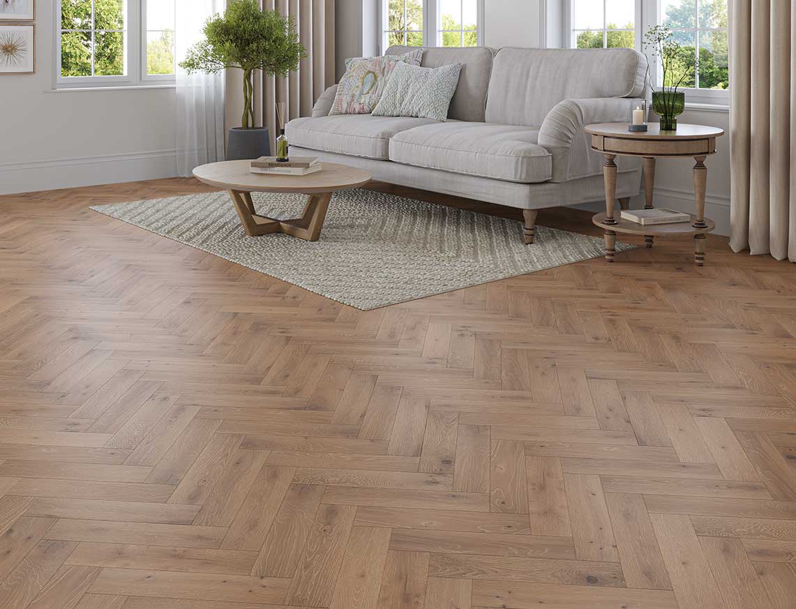 Mercia Oak Grey Brushed Herringbone Engineered Wood Flooring | UV Lacquered | 80 x 350 x 20/6mm
