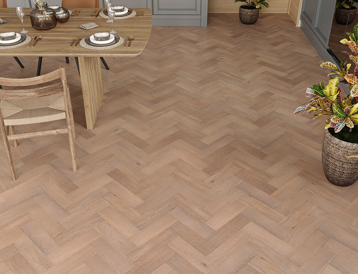 Hainault Oak Grey Smoked White Brushed Herringbone Engineered Wood Flooring | UV Oiled | 90 x 300 x 14/3mm
