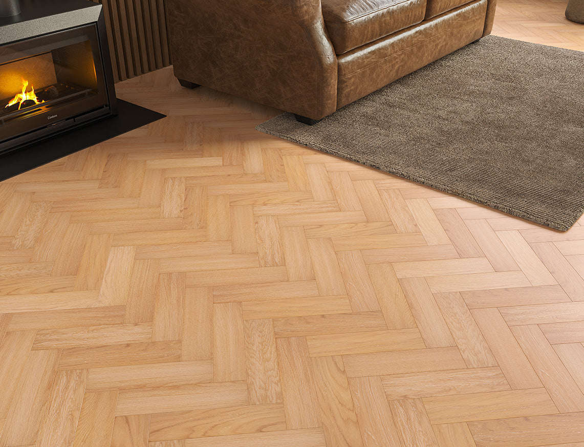 Heysham Oak Natural Brushed Herringbone Engineered Wood Flooring | UV Lacquered | 80 x 300 x 10/3mm