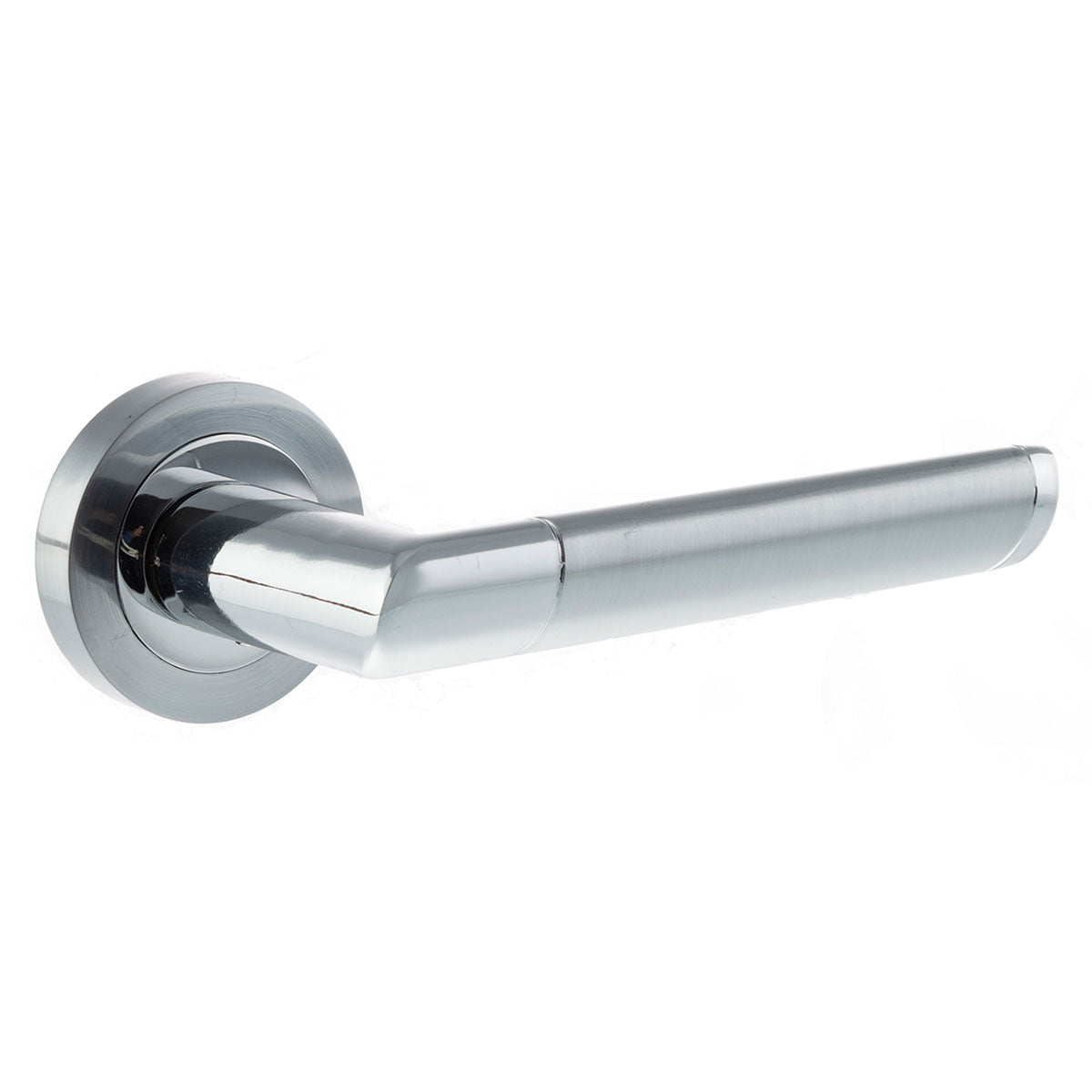 Atlantic Mediterranean Santorini Lever Door Handle on Round Rose - Satin Chrome/Polished Chrome