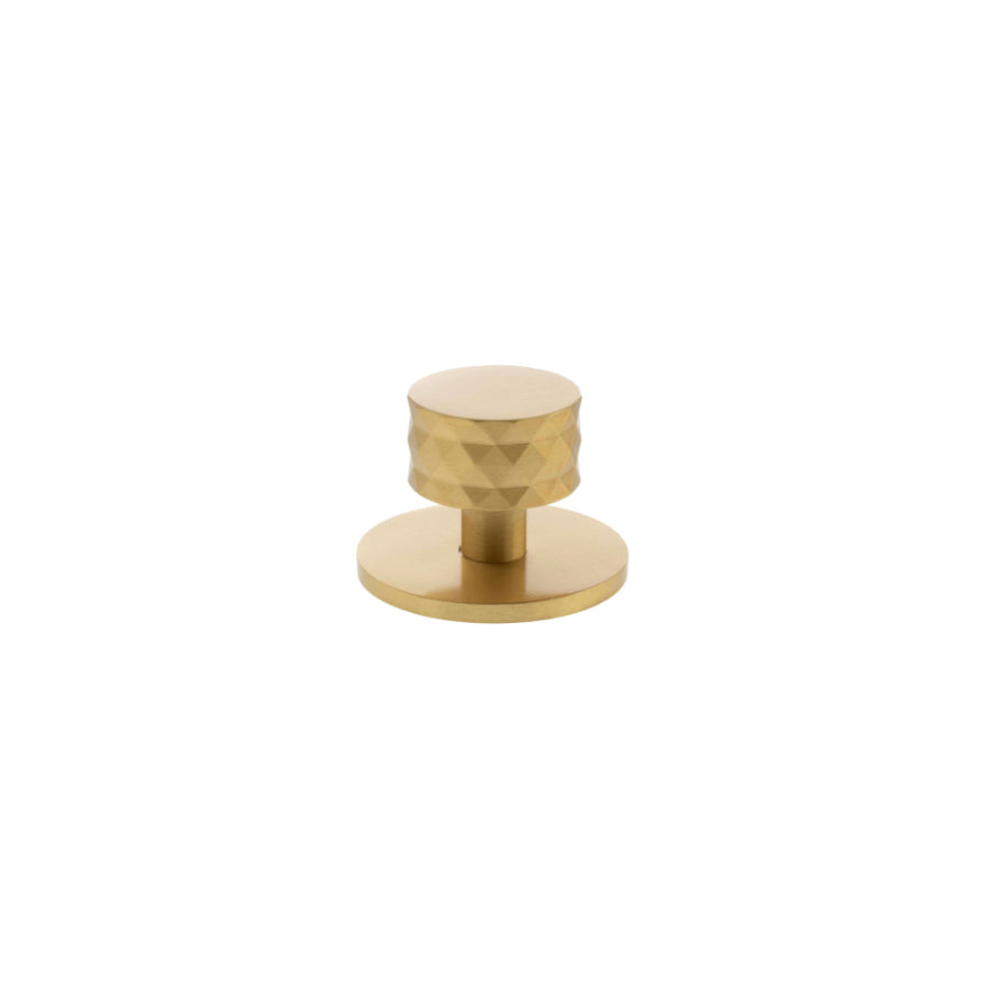 Millhouse Brass Chrysler Diamond Round Cabinet Knob Handle on Backplate - Satin Brass