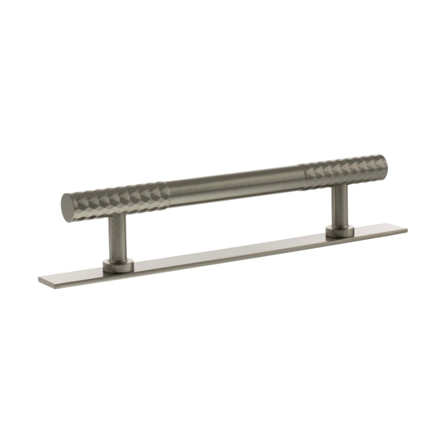 Millhouse Brass Chrysler Diamond T-Bar Cabinet Pull Handle on Backplate 128mm - Satin Nickel