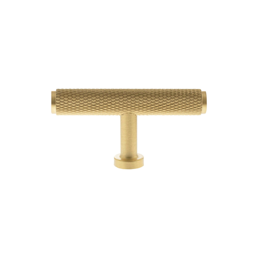Millhouse Brass Eiffel Knurled T-Bar Cabinet Knob Handle - Satin Brass