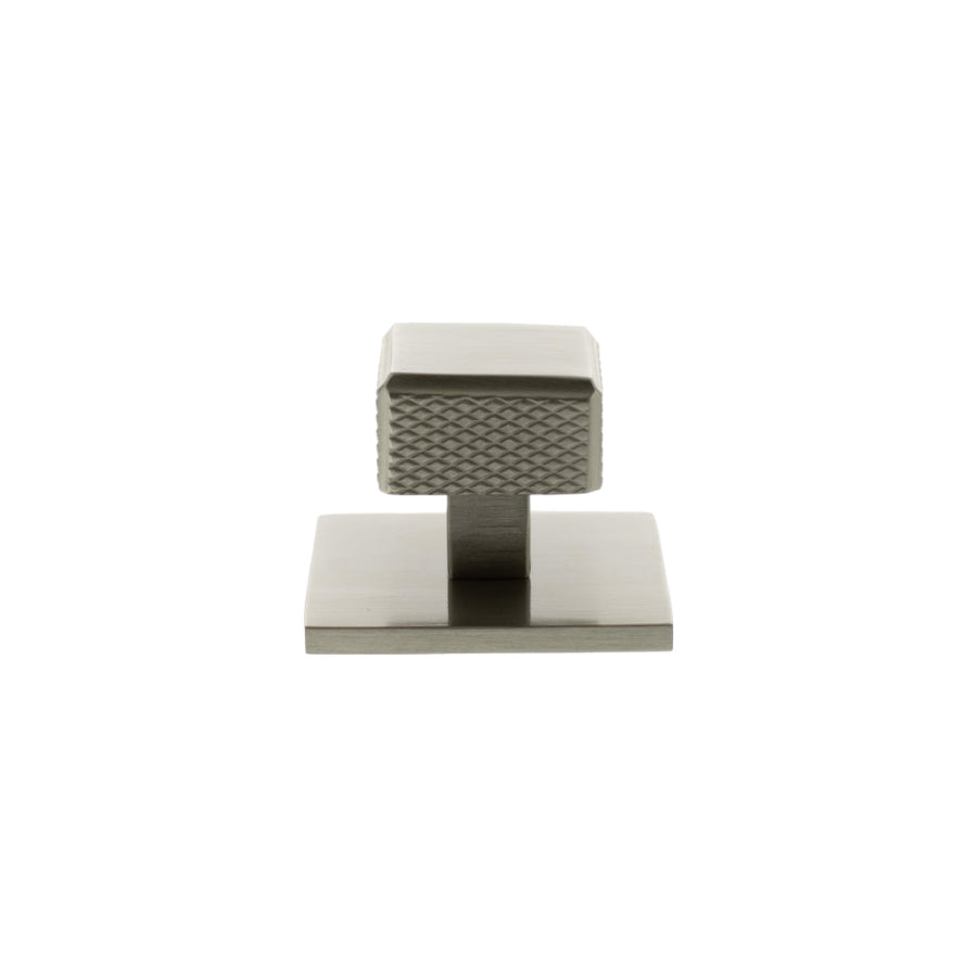Millhouse Brass Eiffel Knurled Square Cabinet Knob Handle on Backplate - Satin Nickel