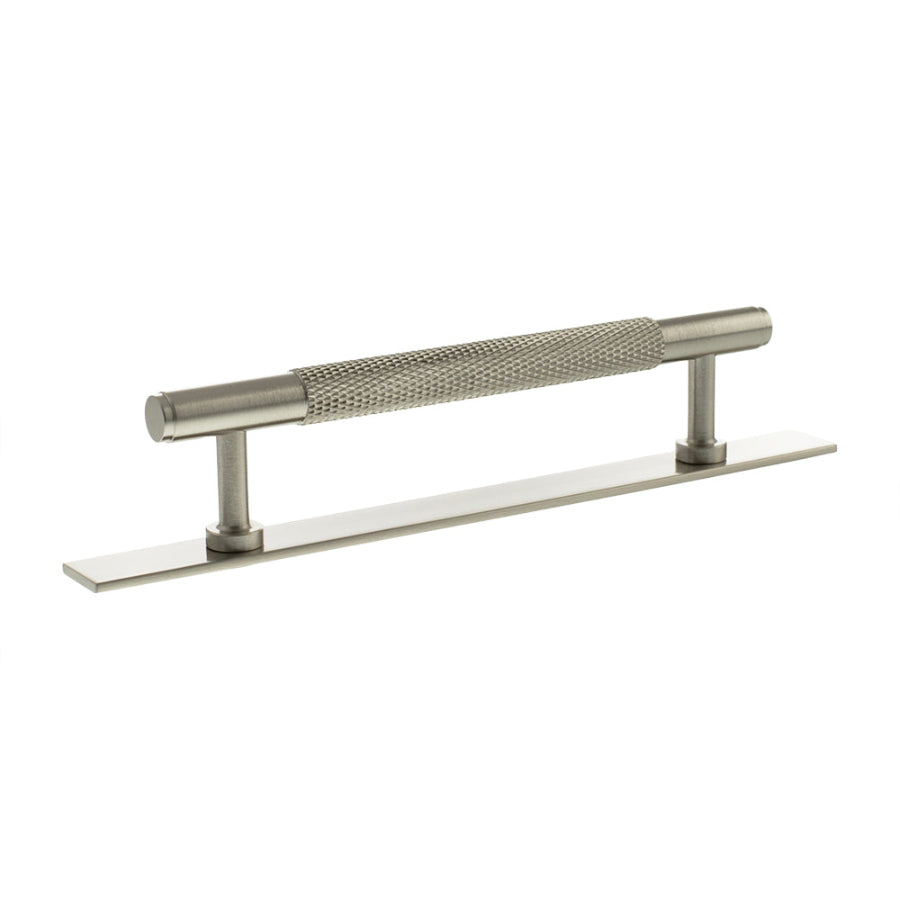 Millhouse Brass Eiffel Knurled T-Bar Cabinet Pull Handle on Backplate 128mm - Satin Nickel