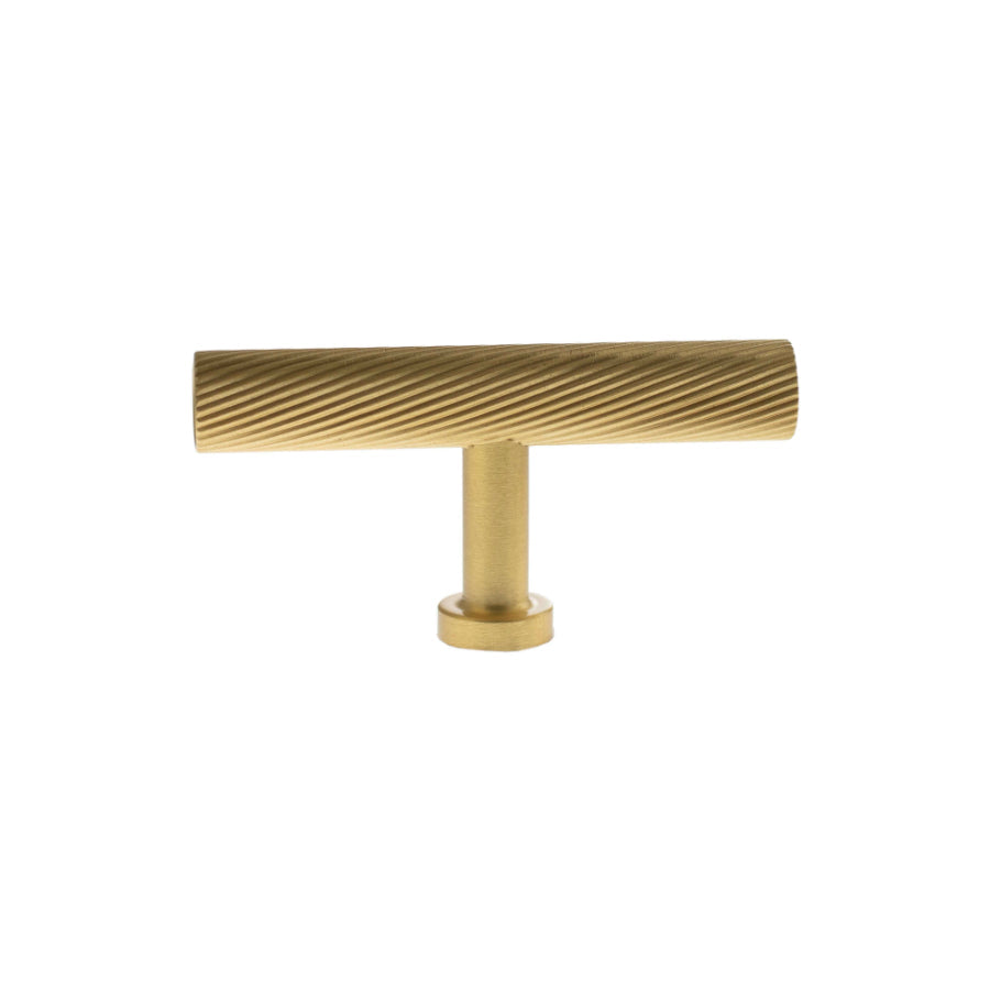 Millhouse Brass Paddington Spiral T-Bar Cabinet Knob Handle - Satin Brass