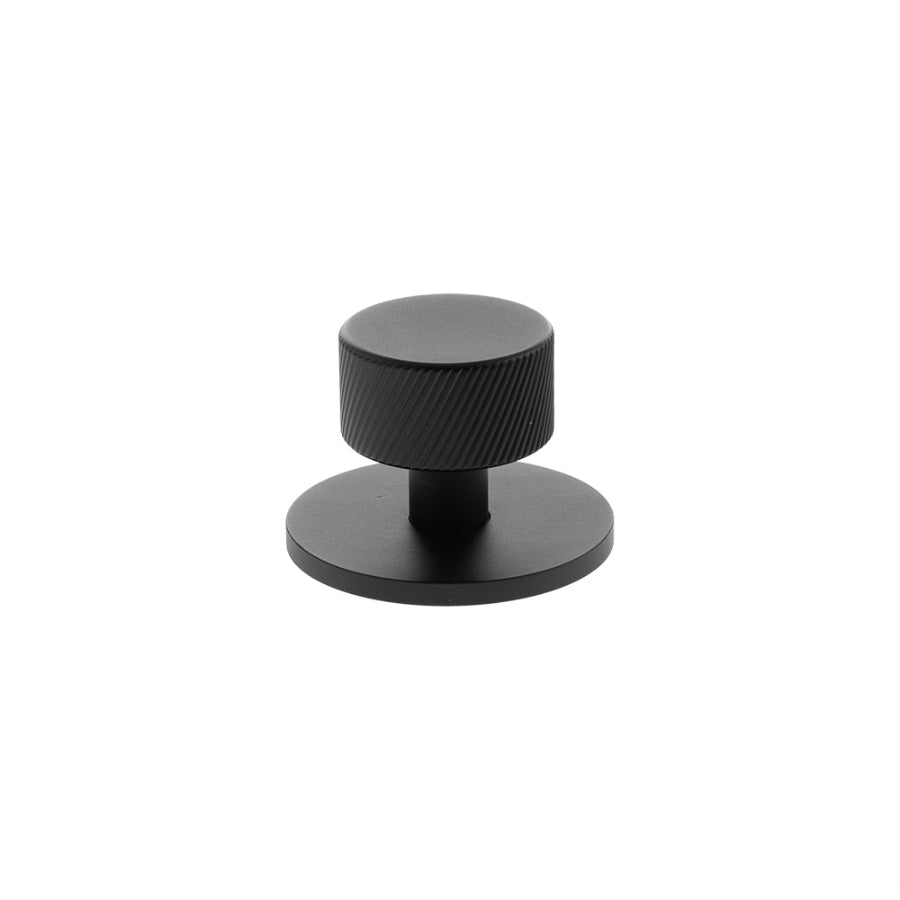 Millhouse Brass Paddington Spiral Round Cabinet Knob Handle on Backplate - Matt Black
