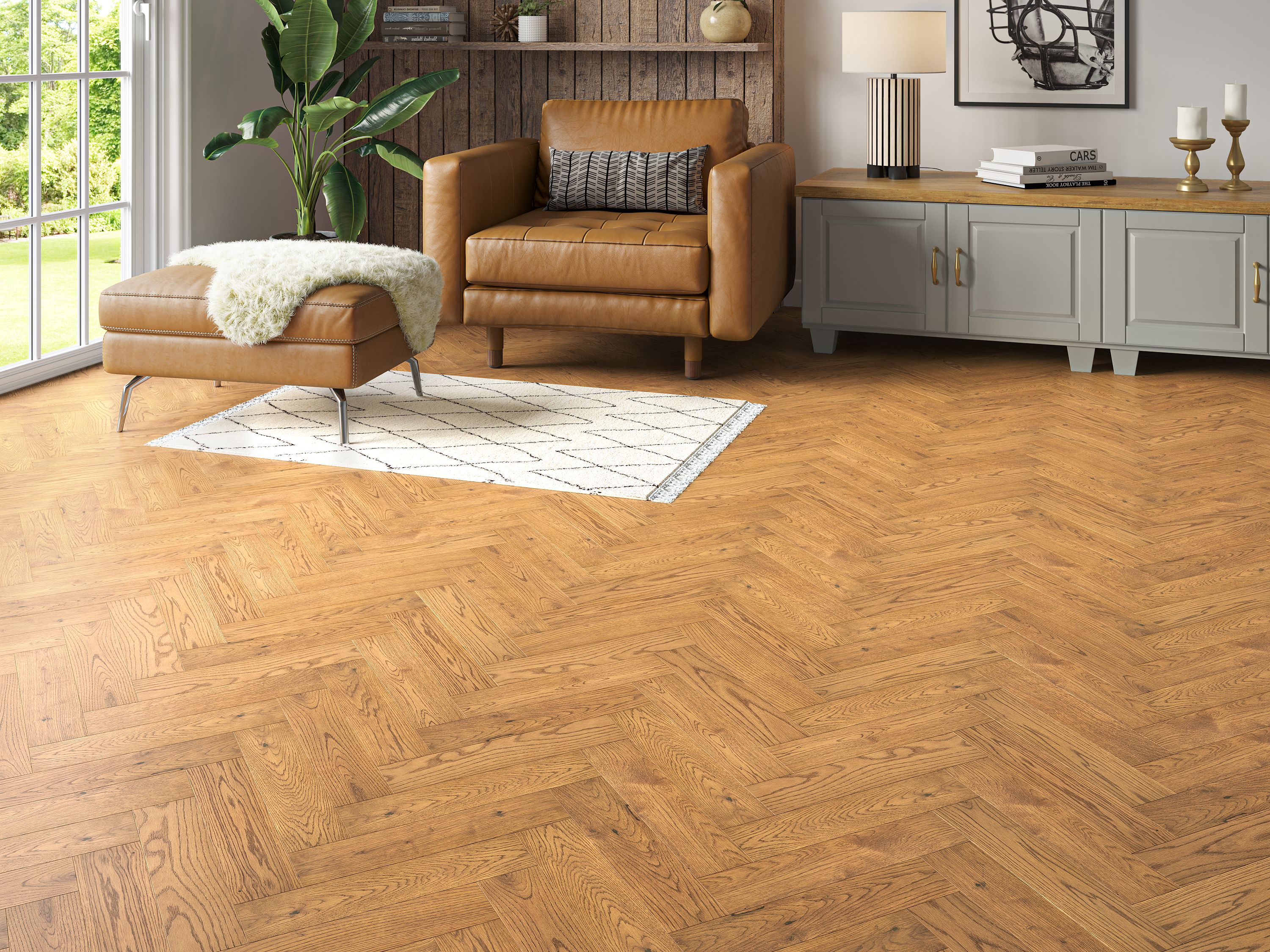 Moors Oak Golden Brushed Herringbone Engineered Wood Flooring | UV Oiled | 80 x 350 x 20/6mm
